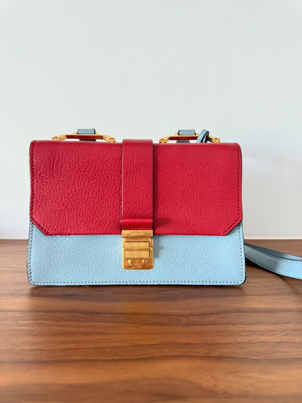 Miu Miu Two Colour Madras Leather Flap Shoulder Bag Pre-Owned - Picture 9 of 13